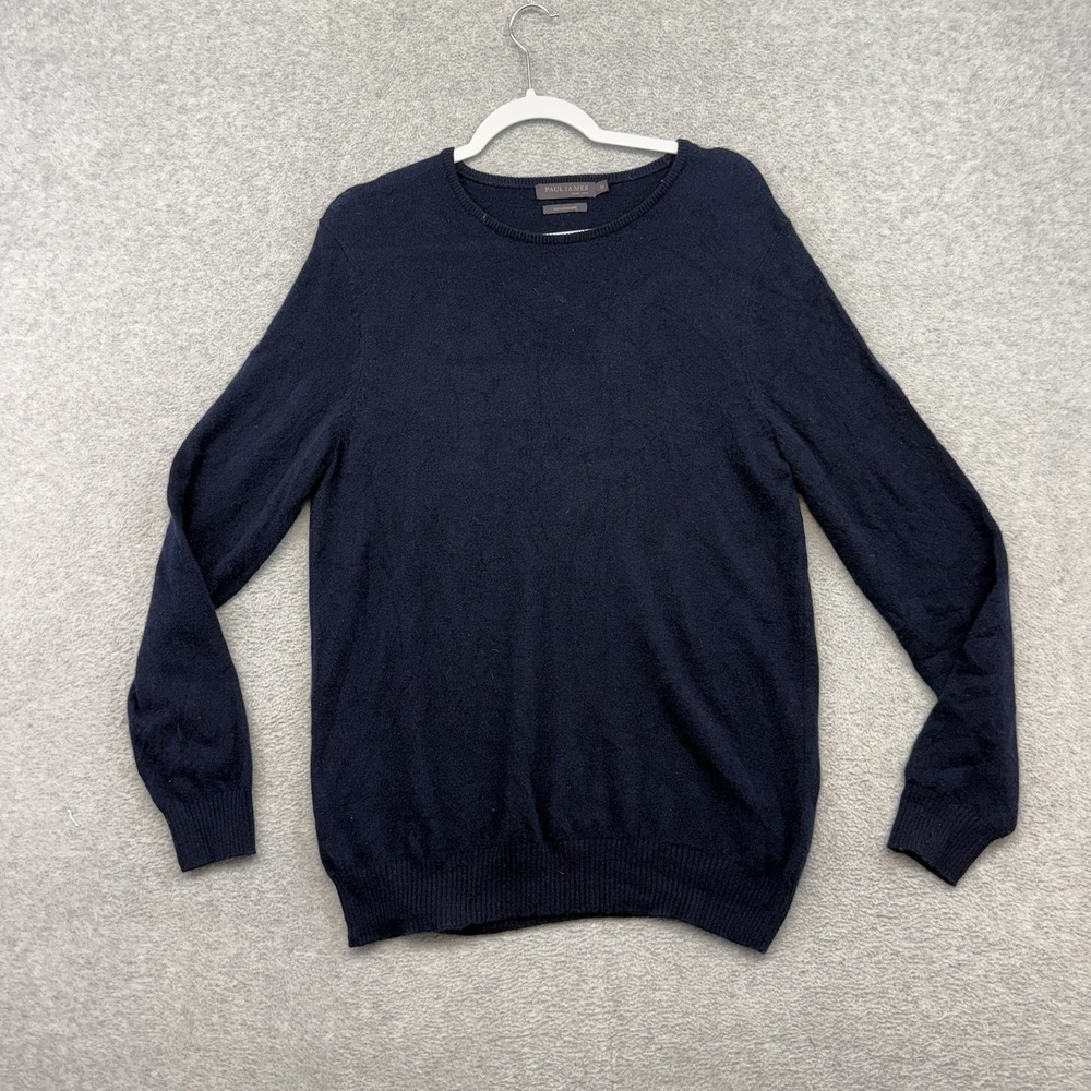 Paul James Sweater Mens Medium Blue 100% Cashmere V-Neck Knit Pullover Navy‎